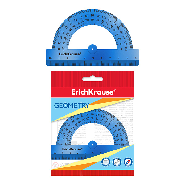 Транспортир 180° 10 см ErichKrause Ice Metallic, синий, во флоупаке