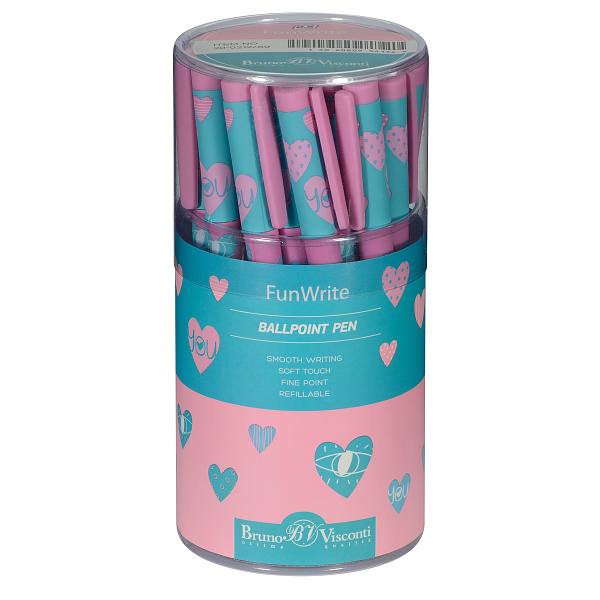 Ручка шариковая 0,5 мм "FunWrite. Сердечки. Эмоции. Роза" СИНЯЯ