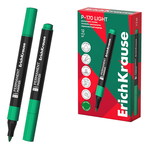 Маркер перм. ErichKrause P-170 light, ЗЕЛЕНЫЙ (в коробке по 12 шт.)