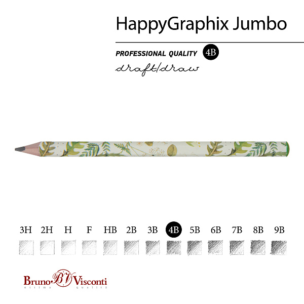 Карандаш ч/г "HappyGraphix Jumbo. Луговые травы" 4В, 3.5 MM