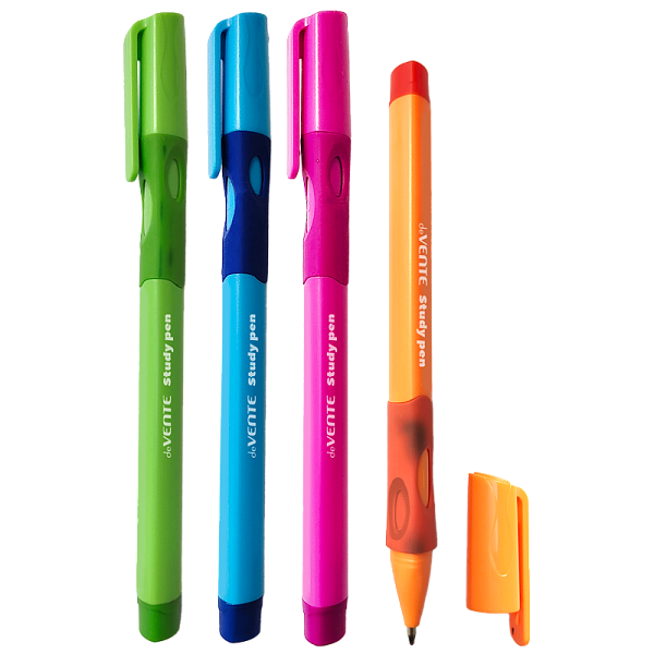 Ручка шариковая 0,7 мм "deVENTE. Study Pen. School" обучающая письму, для левшей, СИНЯЯ, с невентилируемым колпачком, ширина линии письма до 2 мм,с эргономичным каучуковым держателем, сменный стержень, с индивидуальной маркировкой,