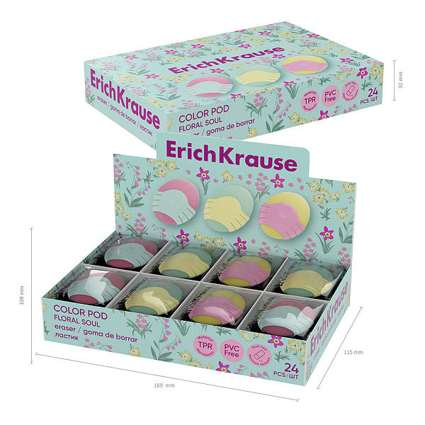 Ластик в пластиковом футляре ErichKrause Color Pod Floral Soul (в коробке)