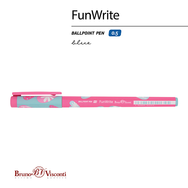 Ручка шариковая 0,5 мм "FunWrite. Сердечки. Эмоции. Малина" СИНЯЯ