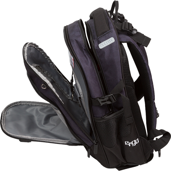 Рюкзак "deVENTE. Ergo. Super Spy" школьный 39x28x20 см (18 л) 600 г, 2 отделения на молнии, одно с уплотненным отделением для ноутбука до 15 дюймов и книг и карманом для учебников, второе с органайзером и карабином для ключей, передний карман на молн