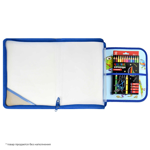 Папка для труда А4 Феникс+ "ГЛОБУС" (полипропилен, 22.8x32.8 см, 1 отд., молния, внутренний разделитель с эластичными держателями для канцелярских пр