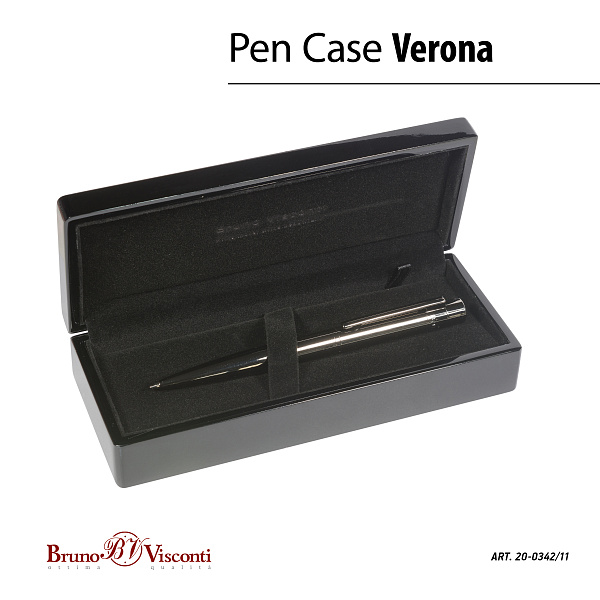 Ручка "VERONA" шарик. в футляре ДЕРЕВЯННОМ лак. 1.0 ММ, СИНЯЯ (корпус ворон. сталь, футляр чер.)