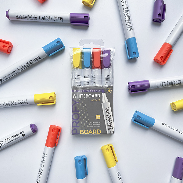 Набор маркеров д/досок 4 шт. "PROFYBOARD", ЖЕЛТЫЙ/ГОЛУБОЙ/ОРАНЖЕВЫЙ/ФИОЛЕТОВЫЙ 