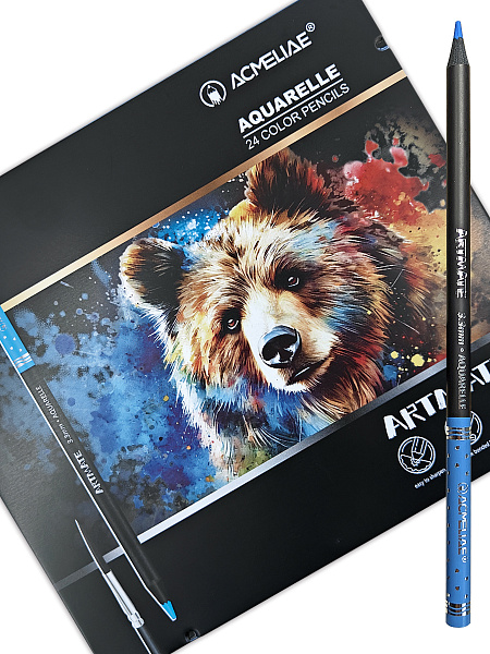Карандаши 24 цв. акварельные ACMELIAE Blackwood +кисточка, металл футляр