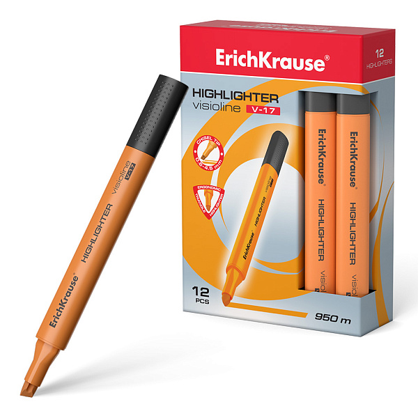 Маркер-текстовыделитель ErichKrause Visioline V-17 Neon, оранжевый (в коробке по 12 шт.)