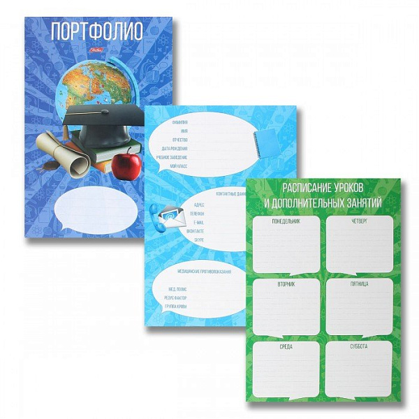 ПОРТФОЛИО для учеников 1-11 классов А4 16 л . "Школьник" в пакете с европодвесом