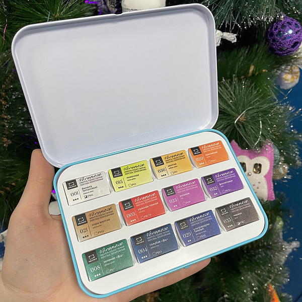 Акварель 12 цв. Veroneze, кюветы 2,5 мл, метал.коробка