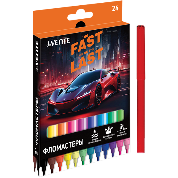 Фломастеры 24 цв. "deVENTE. Fast Or Last" с вентилируемым колпачком, в картонной коробке с подвесом