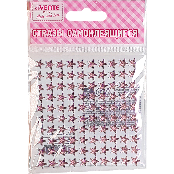 Стразы самоклеящиеся "deVENTE. Star" 8 мм, карточка 90x90 мм, нежно-розовые, 100 шт в пластиковом па