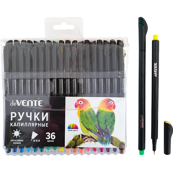 Набор ручек капиллярных "deVENTE. Drops" 36 цв. 0,4 мм, с круглым черным корпусом, в пластиковом блистере
