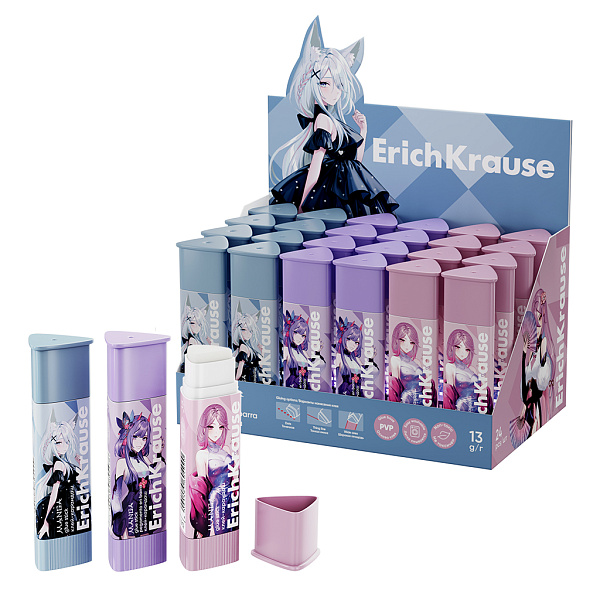 Клей-карандаш  13 г ErichKrause Prism Manga, ассорти (в коробке-дисплее )