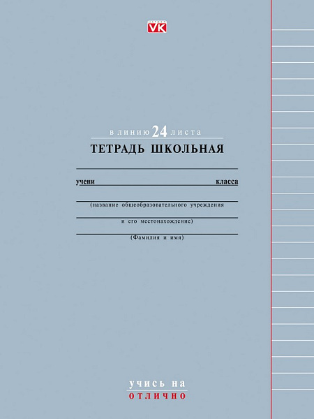 Тетрадь 24 листа в линию "Учись на ОТЛИЧНО" Серая "VK" Обл. мелов.бум