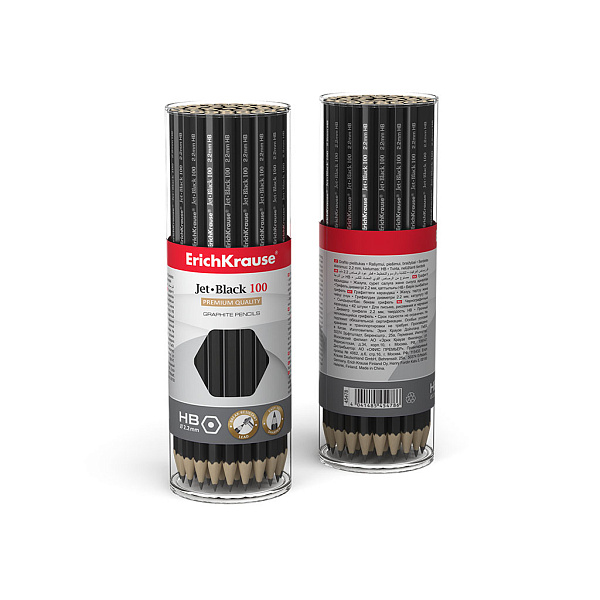 Карандаш ч/г ErichKrause Jet Black 100 HB шестигранный (в тубусе по 42шт.)