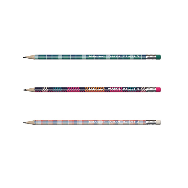 Карандаш ч/г HB ErichKrause Tartan с ластиком трехгранный 