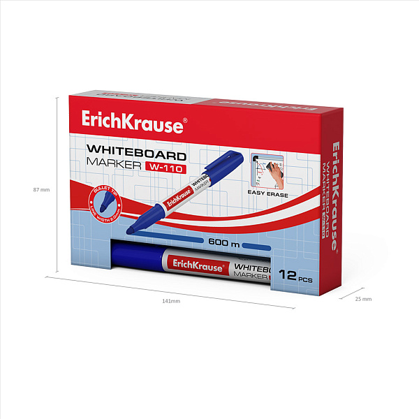 Маркер для доски ErichKrause® W-110, цвет чернил синий (в коробке )