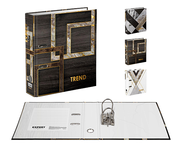 Папка-регистратор 75 мм ламинир. "Expert Complete" "Wood&Stone" Trend A4 арочный механ. глянцевый венге EC752703