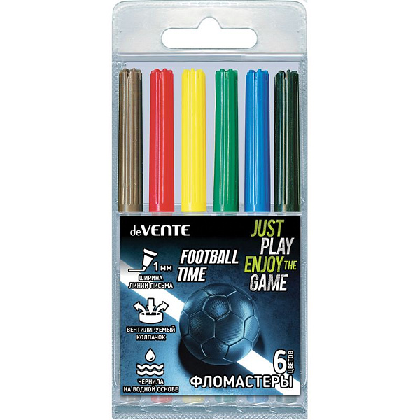 Фломастеры 6 цв. "deVENTE. Football Time" в блистере, с вентилируемым колпачком 