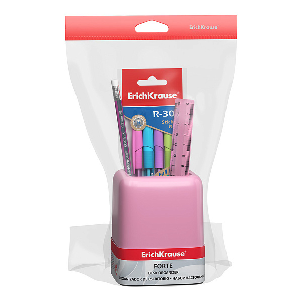 Набор настольный ErichKrause® Forte, Pastel, розовый с серой вставкой