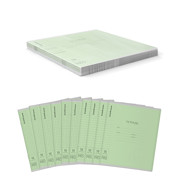 Тетрадь 18 листов в клетку/линию пластиковая обложка ErichKrause Классика CoverPrо fizzy, зеленая, А5+, на скобе 