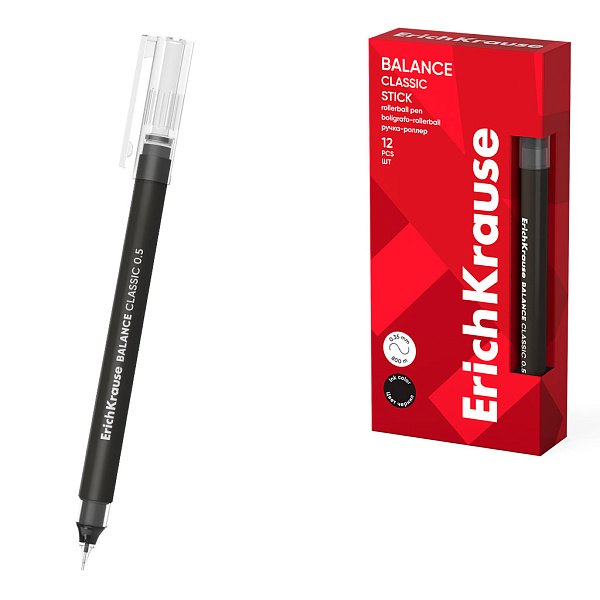 Ручка-роллер ErichKrause Balance Stick Classic 0.5, цвет чернил черный (в коробке по 12 шт.)