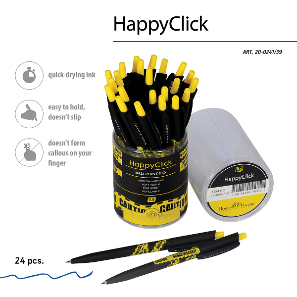 Ручка шариковая 0,5 мм "HappyClick. Keep away. Caution" СИНЯЯ