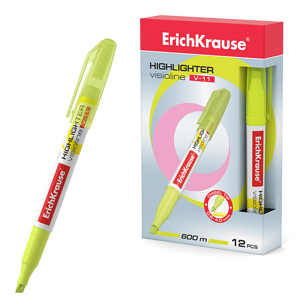 Маркер-текстовыделитель ErichKrause® Visioline V-11, желтый (в коробке )