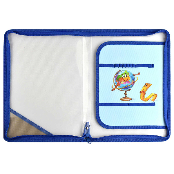 Папка для труда А4 Феникс+ "ГЛОБУС" (полипропилен, 22.8x32.8 см, 1 отд., молния, внутренний разделитель с эластичными держателями для канцелярских пр