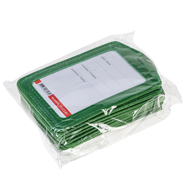 Бейдж Hatber вертик 72х112мм (внутр.54х87мм),  экокожа, зеленый