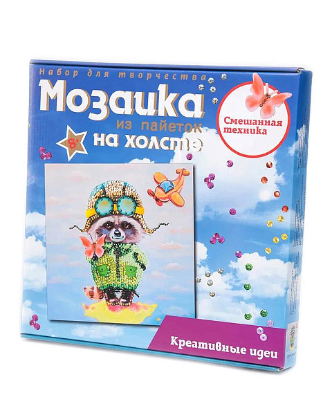 Мозаика из пайеток на холсте "Енот" 30*40 смешан.техника