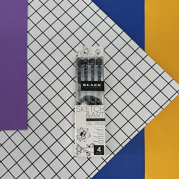 Набор ручек гелевых Sketch&Art "Uni Write.BLACK", 0.38 мм, 0.5 мм, 0.8 мм, 1.0 мм