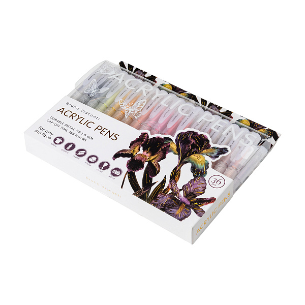 Набор ручек АКРИЛОВЫХ "FLORA. Ирисы", 1,0 мм, 36 цветов