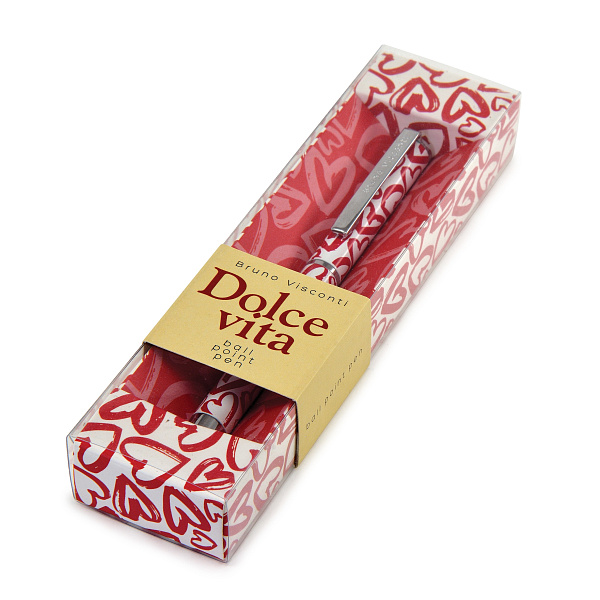 Ручка шарик. 0,7 мм "DOLCE VITA. Сердечки. Красное" Метал. кор. СИНЯЯ