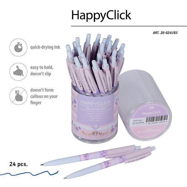 Ручка шариковая 0,5 мм "HappyClick. Ягодные тортики. Черника"  СИНЯЯ