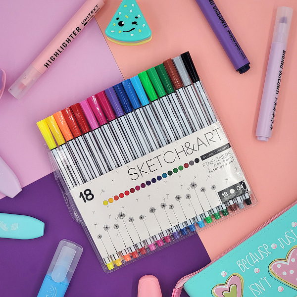Набор скетч линеров 0.4 мм 18 цв. SKETCH&ART, В ПВХ КАРМАНЕ, 