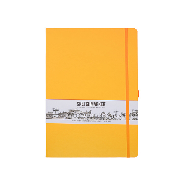Блокнот для зарисовок Sketchmarker 140г/кв.м 21*29.7см 80л твердая обложка Неоновый апельсин
