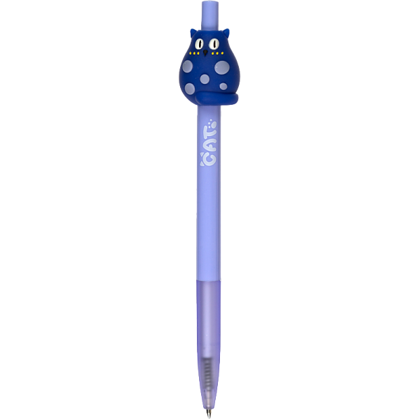 Ручка шариковая автомат. 0,7 мм deVENTE. Cat СИНЯЯ  с декор. элементом,чернила на масл основе инд. марк. 6 дизайнов 