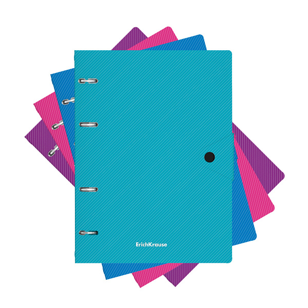 Тетрадь 80 листов в клетку пластиковая обложка на кольцах ErichKrause® Glance Vivid, на кнопке ассорти