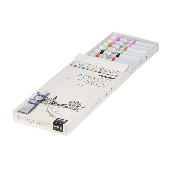 Акрил 12 цв. 12 мл МЕТАЛЛИЗИРОВАННЫЕ,  В КОРОБКЕ-ПЕНАЛЕ