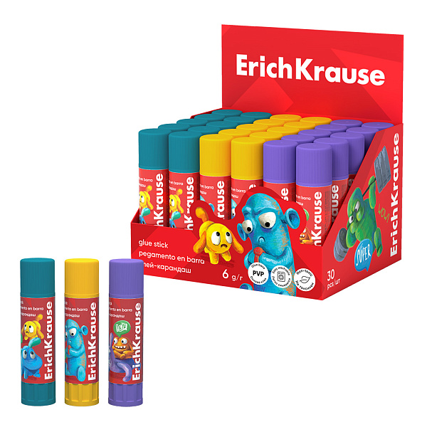 Клей-карандаш  06 г ErichKrause EasyStick Jolly Friends, (в коробке-дисплее )