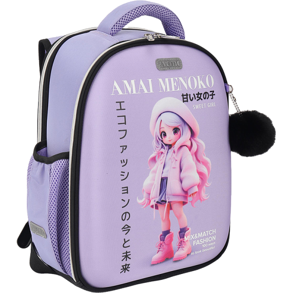 Рюкзак "deVENTE. Junior. Amai Menoko" школьный жесткий 35x27x13 см (14 л) вес 800 г, плотный износостойкий полиэстер с водоотталкивающей пропиткой, 2 отделения (одно отделение на молнии с разделителями для учебников и органайзером, другое отделение н