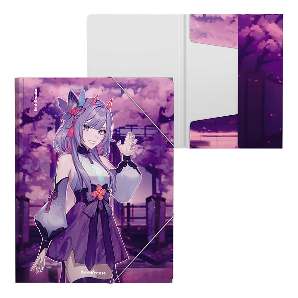 Папка на резинке А4 ErichKrause Manga (Lilac), пластиковая  (в пакете по 4 шт.)