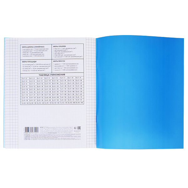 Тетрадь 18 листов в клетку, пластиковая обложка "Синяя", А5 60-65г/кв.м