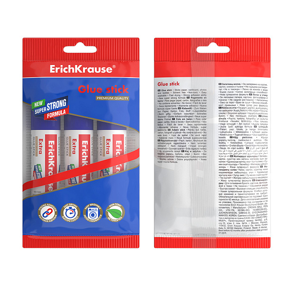 Клей-карандаш ErichKrause® Extra, 21г (в пакете по 3 шт.)