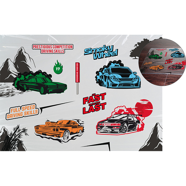 Покрытие настольное "deVENTE. Fast Or Last" 70x50 см, прозрачный PVC с цветным рисунком, плотность 150 мкм, в пластиковом пакете