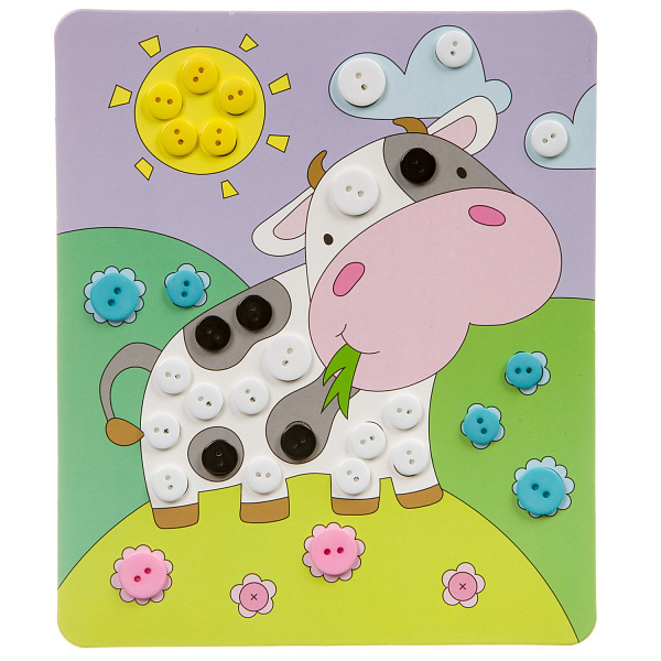 Набор для творчества "аппликация" BONDIBON. Картина из пуговиц для малышей. Коровка