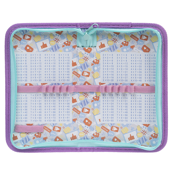 Пенал 1секц. д/дев. 190*115 Hatber "Девочка-кошка" на молнии, глянц. ламин. с табл.умножения  в индив.упак.